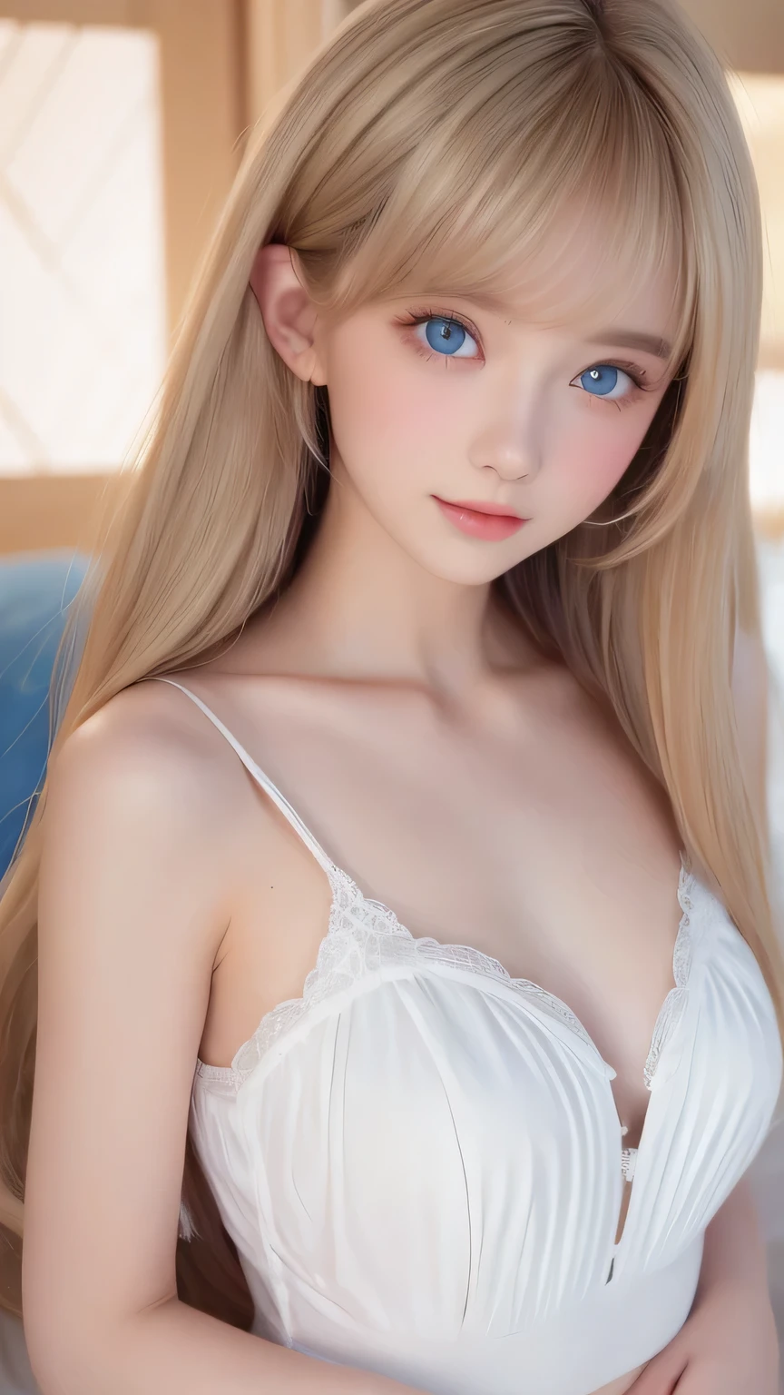  Clear White Glossy Skin 、 Style Hair Getting in the Way in Front of Her Cute Face 、Ample Bust、first time々A 20-year-old cute, beautiful girl with a good-looking young face、 beautiful straight hair that shines 、Big Breasts, Shining, very, very bright light blue eyes、 long silky bangs to cover her pretty eyes ,  Super Long Hair Sexy Cute Young Woman Long Natural Shiny Bright Blonde Hair 