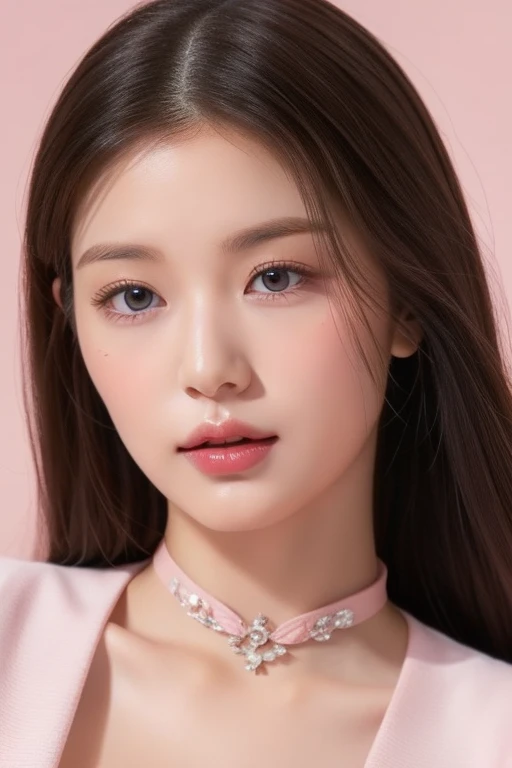 perfect figure beautiful woman：1.4，Layered Hair Style，Protruding cleavage，Pink two-dimensional clothing：1.5，Highly Detailed Face and Skin Textur，double eyelid，Whiten the skin，long whitr hair，playing water，Collar, pink lilac eyes, bambi eyes