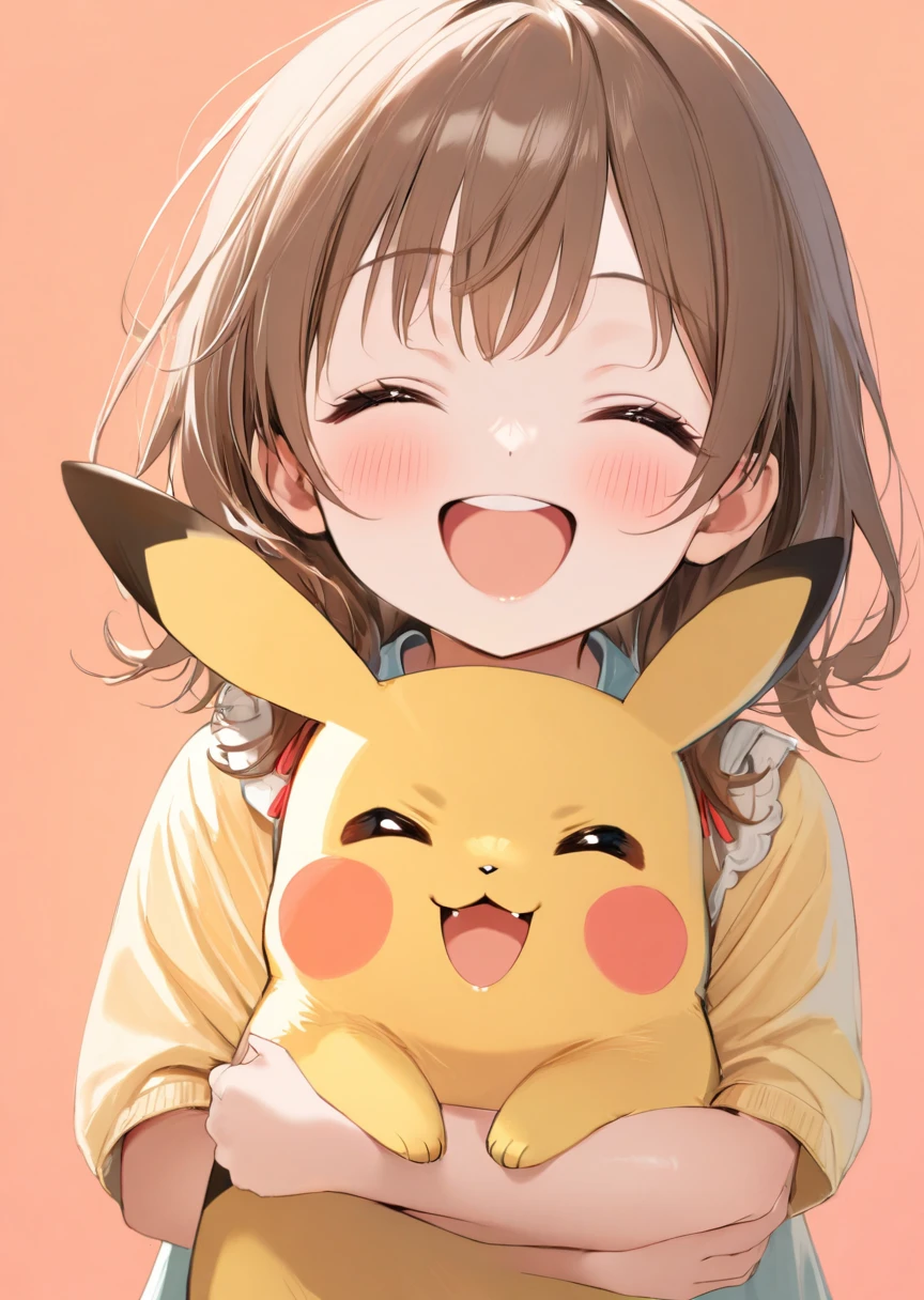 1girl, cute face, kindergarten, (closed eyes:1.1), open mouth, (happy mood:1.3), bright smile, hugging pikachu, (simple background:1.3), vivid color, colorfull, (masterpiece:1.3), (best quality:1.2), anatomically correct, accurate,l2v