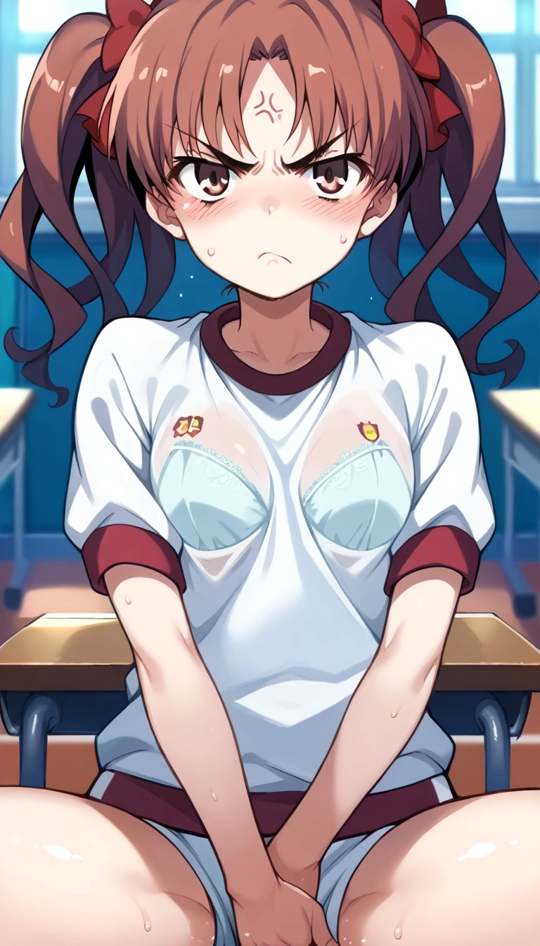 1girl,kuroko, gym,
, gym uniform ,looking at viewer,(sweat:1.1),(scowled:1.3),(serious:1.2), (angry:1.3), neat,(frown:1.3),(blush:1.3),(despair:1.2),(masturbation:1.3) (classroom:1.2)(Transparent white bra:1.1)(big breatests:1.0)(ecstasy:1.4)
