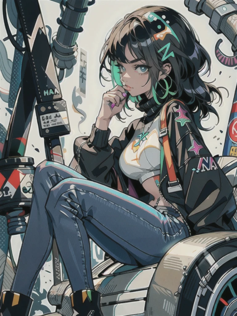 (masterpiece: 1.2, best quality), 1lady, solo, big tits
Dark skinny jeans, oversized sweater, ankle boots, hemp print, smoke, smoke, neon lights,
Loose waves, central part
Simple hoop earrings, cool, cool, fashionable, rockstar
Green Park
