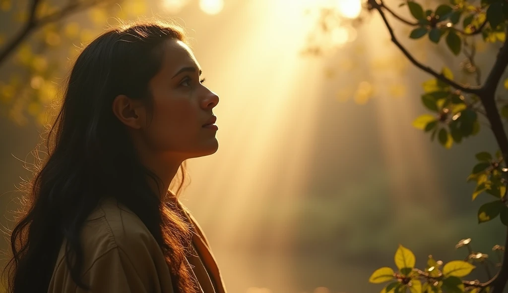 um anjo que emana luz divina, um anjo de Deus que aparece a uma jovem mulher judia, it's a biblical passage,