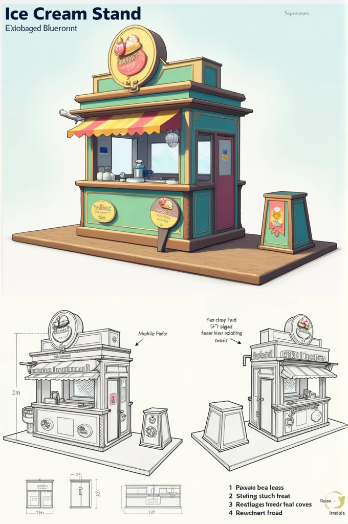 Make a blueprint of a 4x4 ice cream stand 