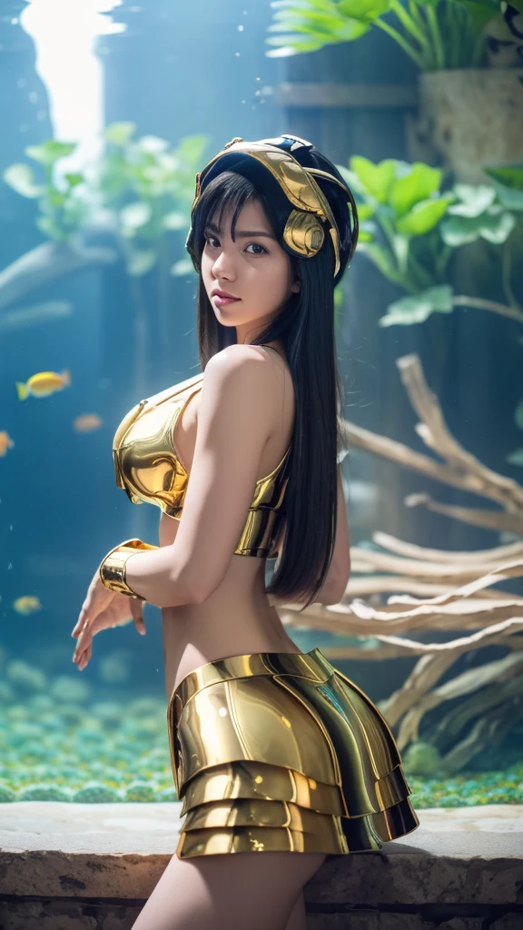 (((1woman))) (((aquarium gold armor))), (((aquarium helmet)))an ultra detailed hyper realistic photograph of a beautiful Camus(((big breasts))),(((bare midriff))),(((cleavage on armor))),(((big ass))), photorealistic in the background of the ruins of Agreek, half shiny golden Aquarius metal armor in tatters, long blue hair, blue eyes, dynamic pose, beautiful detailed symmetrical brown eyes, beautiful detailed face, 30 megapixels, 4k, Canon EOS 5D Mark IV DSLR, 85mm lens, sharp focus, intricately detailed, long exposure time, f/8, ISO 100, shutter speed 1/125, diffuse backlighting, award winning photography, facing the camera, looking at the camera, monoviews, perfect contrast, high sharpness, facial symmetry, depth of field, ultra detailed photography, head to toe image, ray tracing, global illumination, TanvirTamim, smooth, ultra high definition, 8k, unreal engine 5, ultra sharp focus, award winning photography, trending on artstation, realistick 8k  