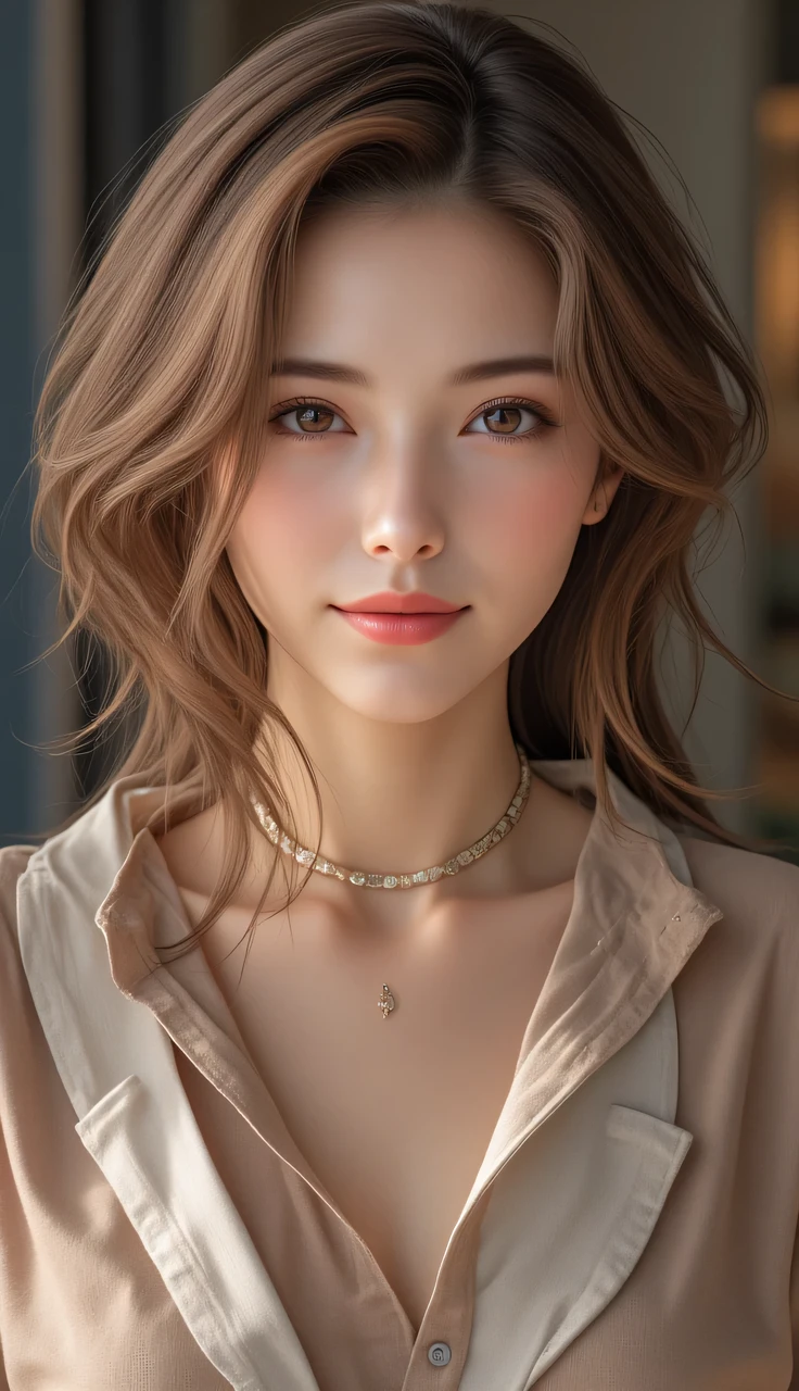 This woman's allure is a blend of her mature sensibility and the grace in her demeanor. Her hairstyle, perfectly chosen to frame her face, and her sophisticated wardrobe, reflect her refined taste and life experience. Her smile, warm and inviting, is a reflection of her calm and collected attitude towards life.