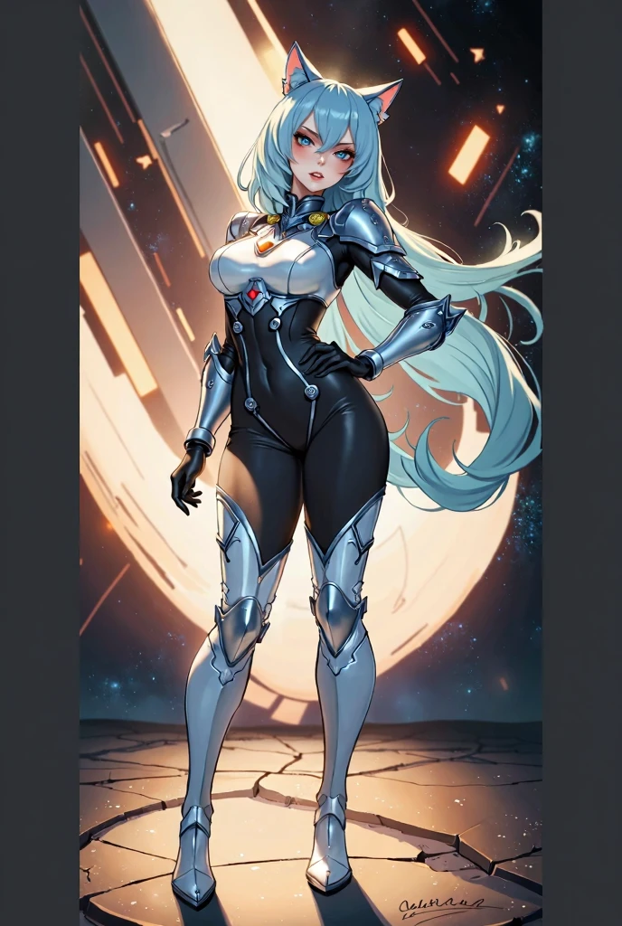 (Character sheet:1.2), full body photo of (Reika Shimohira:1.2) as a (nekomata catwoman:1.1) in a (skimpy suit:1.1), (round breasts), (bubble butt), (wide hips:1.1), (slim waist:1.1), (thick thighs:1.1), (detailed face and eyes:1.2), (front and back view:1.1), (diagrams), (digital cyberpunk anime art:1.1), (woman mech:1.1), (fully robotic), deviantart eka's portal, mechanized art concept, (mechanized valkyrie woman:1.2), beautiful robot character design, official fanart behance hd, cyberpunk art style, (by Masamune Shirow), (detailed hand and finger:1.2), (medium breasts:1.2), (busty), (deep cleavage:1.2).