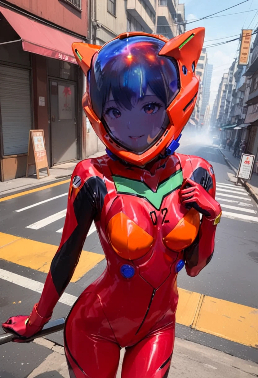 8k, Ultra-high resolution, Highest quality, masterpiece, Rule of thirds photograph,surreal, photograph, pretty girl, Cute Face, Beautiful eyes in every detail, Detailed,masterpiece,,,,,,,,,,, ( short hair, street, emo eyeliner, apocalypse, girl, city, road space helmet, muvluv, eva helm, evangelion,, plugsuit , space helmet, eva helm,red bodysuit, short hair, ,,plugsuit, red bodysuit,evangelion,(red helmet:1.2), space helmet, cat ears, Japanese female,hort hair, bangs, ahegao, red helmet,,full body