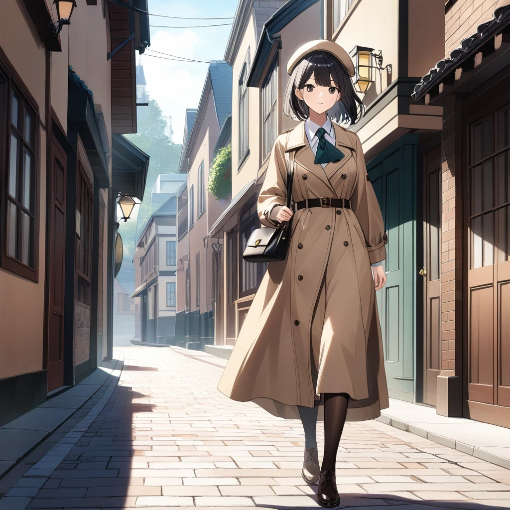  1 Girl, Black Hair,DETECTIVE SPIRIT,stroll,Beret