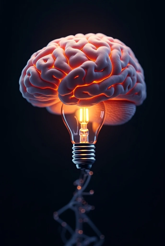 A brain, connected to a nanochip inside a light bulb, artificial intelligence, black and white