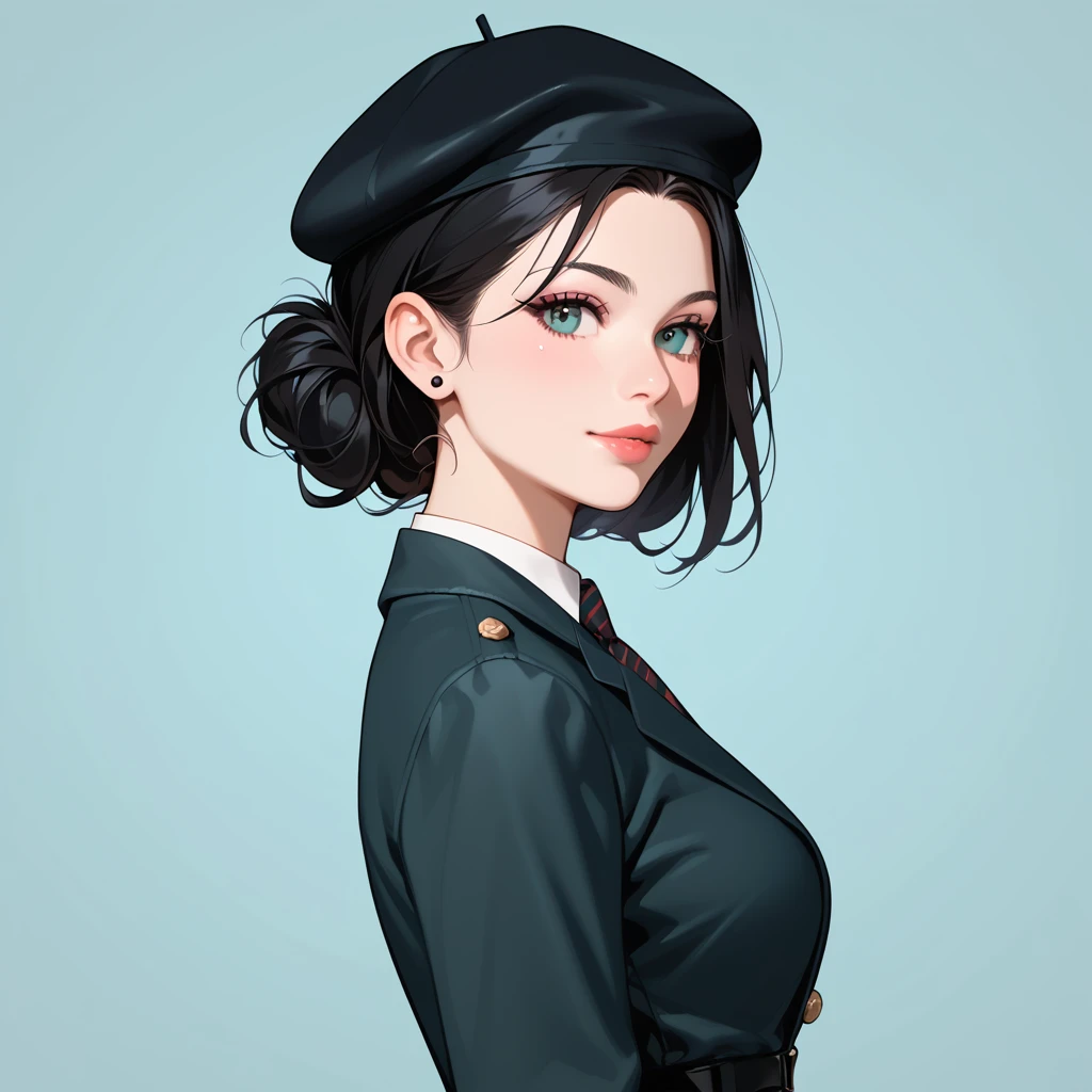  1 Girl, Black Hair,DETECTIVE SPIRIT,Check pattern,stroll,Beret