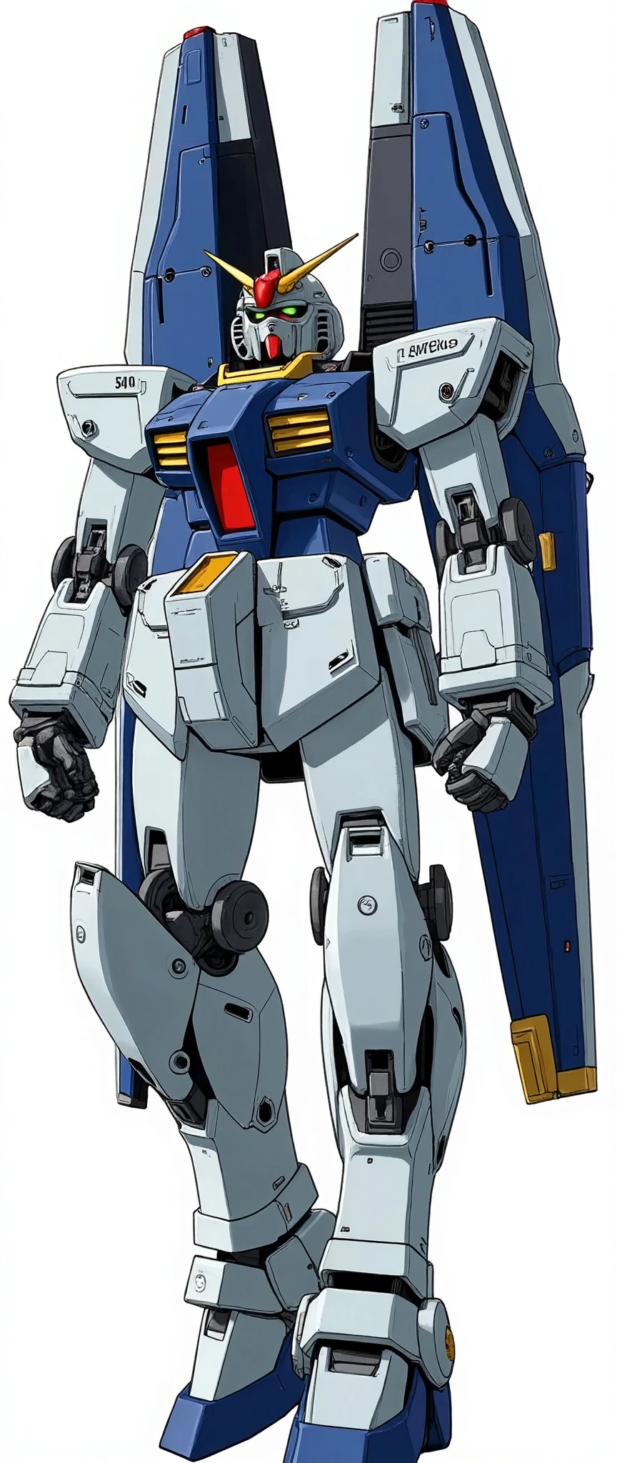 (masterpiece:1.2,Exceptional Quality,Mirror-like, cinematic experience, best illustration ,Super detailed),8k,wallpaper,( robots),( aircraft influenced by Mobile Suit Gundam),(Background is white),(Twin Eye),(Detailed face),(Front View),(Avant-garde expectations ),(Navy blue and gray aircraft:2.0),(Massive:2.0),(Full Armor:2.0)