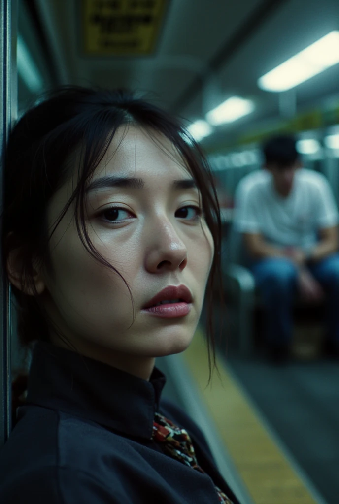 A woman with a mysterious face on a train、 Yamanote Line 、  Super High Quality  、Psychological horror