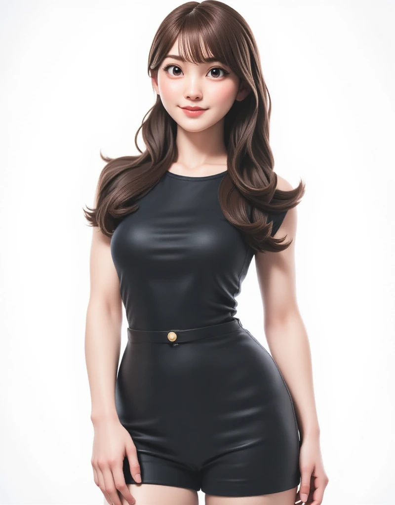 (((Black clothes))), 1girl, 25years old woman, (perfectly detailed face), cute face, ((Healthy and slim body)), beautiful face, ((looking at viewer)), Simple Background, ((white background)), ((white wallpaper)), White skin, (bright lighting:1.2), perfect lighting, photorealistic, (bokeh), UHD, anatomically correct, masterpiece, best quality, Focus on faces
