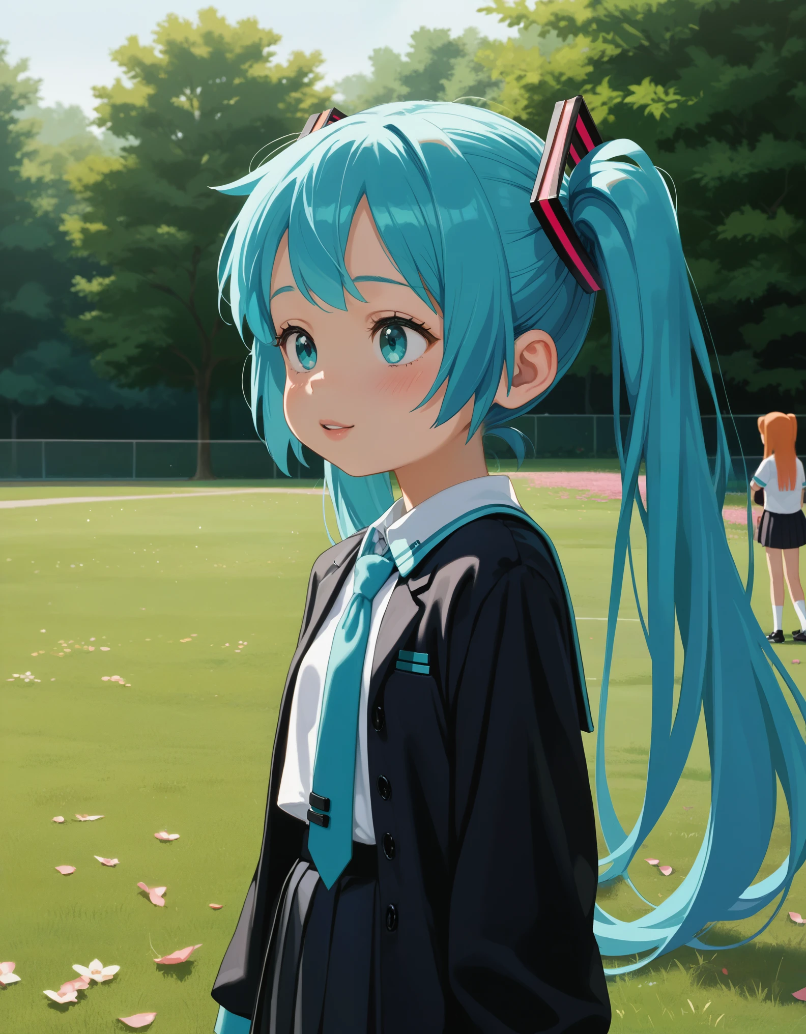 score_9, score_8_up, score_7_up, BREAK source_anime, anime screencap,, close-up, 1girl,cute_face,slender body,petite body,fair_skin,shiny hair,seductive posture, hatsune_miku,school_uniform,serafuku, outdoors,sakura, falling petals,