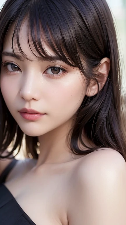 (Best Quality、8k、32K、masterpiece)、(RAW photo)、(Realisticな)、( Kampala)、 very detailedな、 very pretty face and eyes、 one girl playing pranks、Round and small face、Delicate body、(close、Best Quality、 rich skin texture 、Best Quality、8k)、 very detailed、(Realistic、Realistic:1.37)、 bright color, (Random hair, color:1.2),  Natural Skin Textures 、,Pores、、 must be detailed enough to be easily identified。 The skin needs to look uniform and healthy 。 Use natural light and color, Sad expression,  look at the camera,  Perfect Dynamic Composition , Outdoor