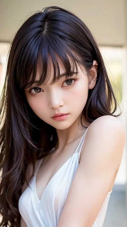 (Best Quality、8k、32K、masterpiece)、(RAW photo)、(Realisticな)、( Kampala)、 very detailedな、 very pretty face and eyes、 one girl playing pranks、Round and small face、Delicate body、(close、Best Quality、 rich skin texture 、Best Quality、8k)、 very detailed、(Realistic、Realistic:1.37)、 bright color, (Random hair style:1.6, Random hair color:1.2),  Natural Skin Textures 、,Pores、、 must be detailed enough to be easily identified。 The skin needs to look uniform and healthy 。 Use natural light and color, Sad expression,  look at the camera,  Perfect Dynamic Composition , Outdoor