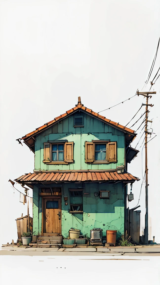 Small house, unfinished sketch, watercolor on paper, (simple background:1.2)