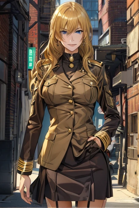 OfficerA, military uniform, skirt, SheikZ,smile,Gestapo,gold hair,blue eyes,curl hair