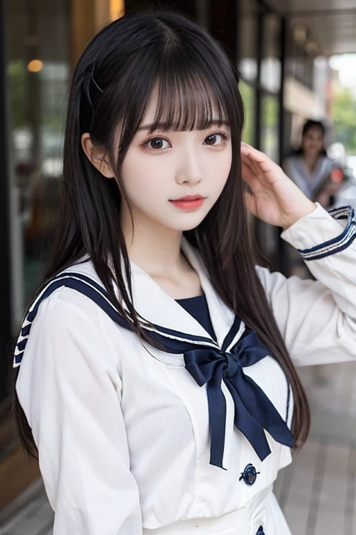  Japanese women who look like idols  ,Long Hair , straight hair, Round face , bust up ,  sailor suit ,  as in the picture  ,  High School