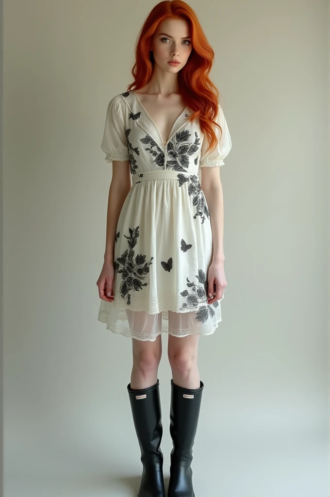 A realistic (slender:2.0) woman ([transparent|opaque:0.01] long sleeve mini dress:1.5) (gothic style) (in a cornfield) (flirting and teasing), (braless:2.0), (pale skin), (small breasts), (black stockings:1.5), (extreme high-heels), (long neck:2.0), (short white hair), (bob hairstyle), (gloves), (full body capture)