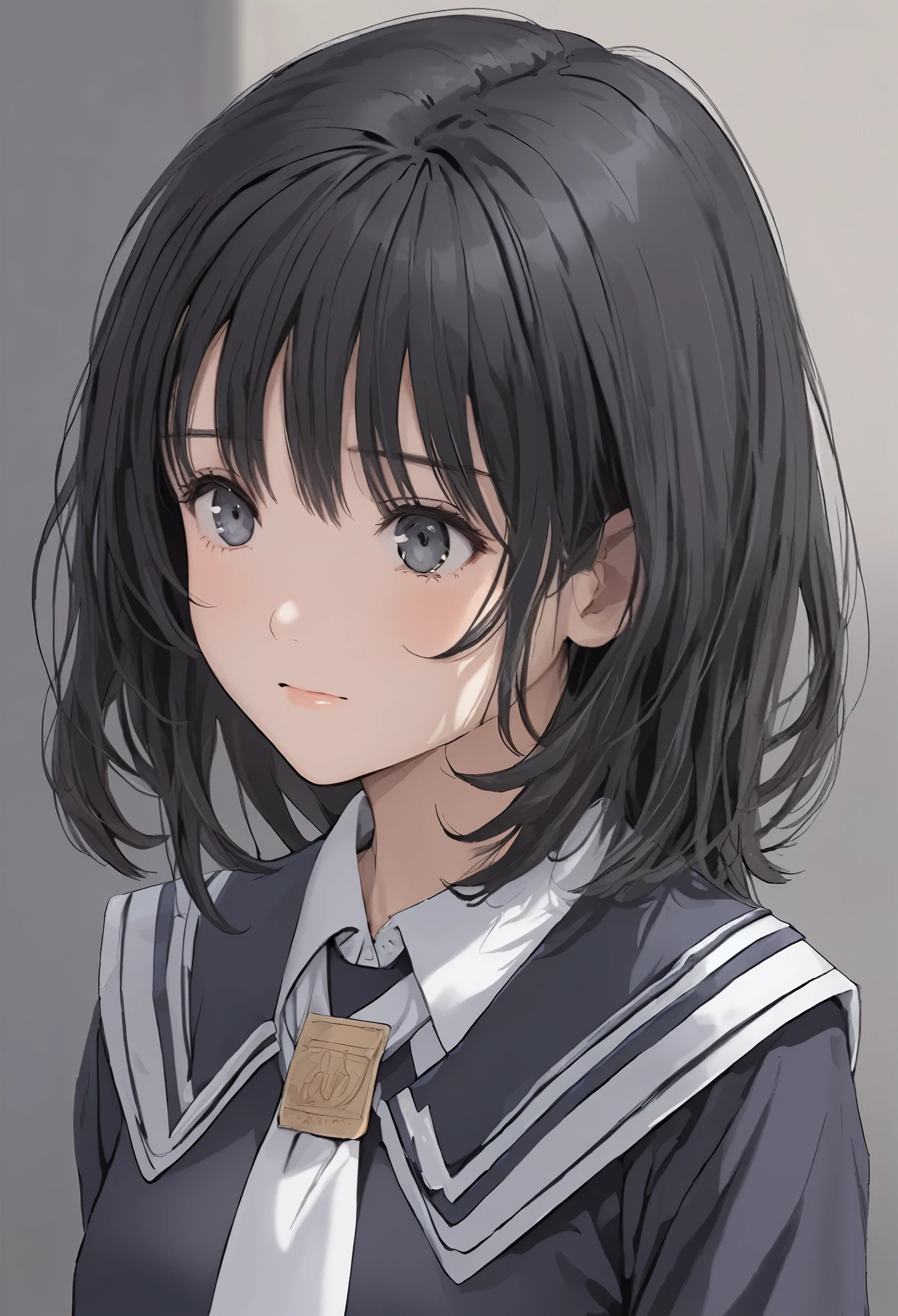 face up 、beautiful and cute high school girl、uniform、Black Hair、 shortcuts