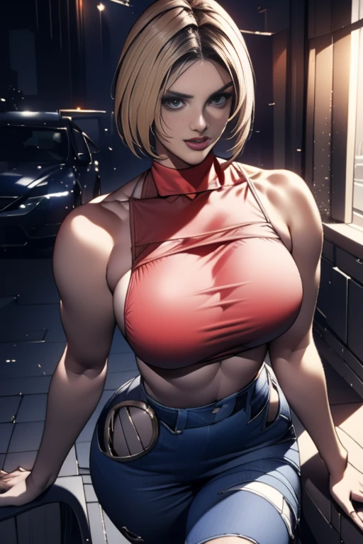 (High-definition CG), ( Best Quality ), (High-definition CG), ( Best Quality ), (Blue Mary), (Overall view)  Huagai with a cool and handsome face  ,SWAT Clothing,  beautiful and sexy young woman , 18 years old,   toned and muscular ,  With a cool and handsome face , Sharp Eye, Big Breasts, Kamen Rider costume