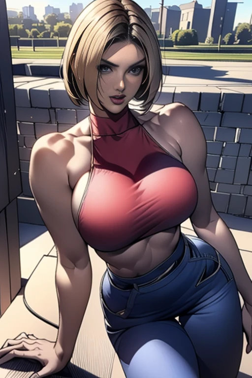 (High-definition CG), ( Best Quality ), (High-definition CG), ( Best Quality ), (Blue Mary), (Overall view)  Huagai with a cool and handsome face  ,SWAT Clothing,  beautiful and sexy young woman , 18 years old,   toned and muscular ,  With a cool and handsome face , Sharp Eye, Big Breasts, Kamen Rider costume