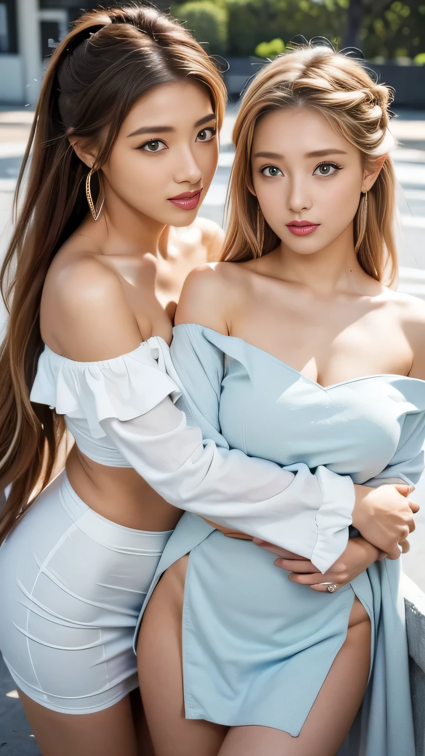 top-quality、超A high resolution、ultra-realistic realism、reallistic、RAW photography、8K images、电影灯光, Best quality backlight、coloured photo、Young sexy Japanese woman、Wearing an off-the-shoulder black skinny dress、strap slip、Brown long hair、Red lipstick、woman with open mouth、The young woman stroked the woman,Kiss the nape of your neck from behind、Man rubs chest panties with his right hand、huge tit、Foreplay foreplay、Woman with sexy expression、hotels room