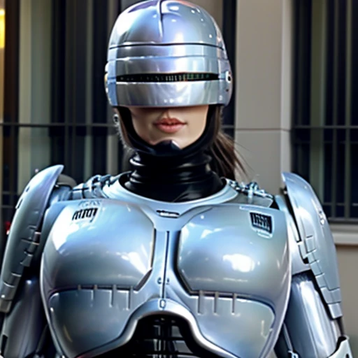 Female Robocop,Big Breasts,Sexy body,Restrained by ropes, Open your mouth wide,