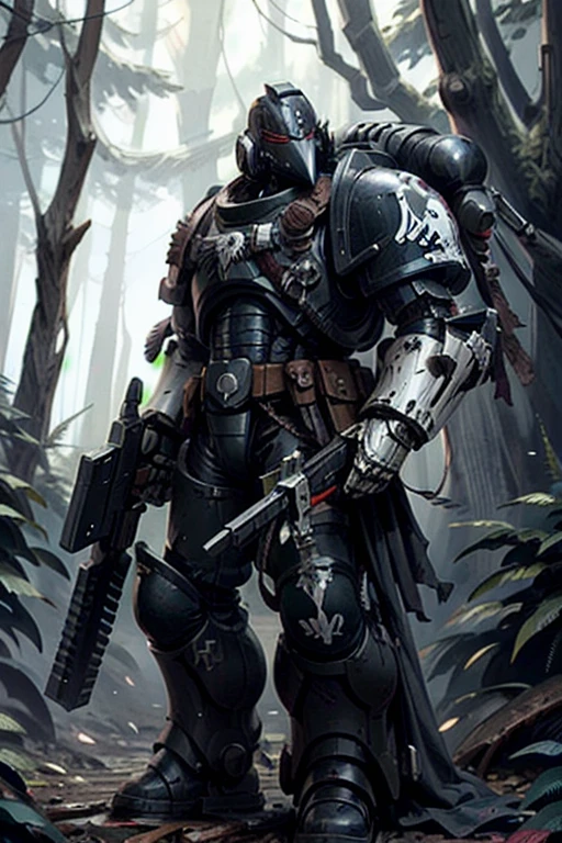 Raven Card ,   elite imperial enforcers, sniping in the woods,  holding rifles wearing details  (full body armor:1.2),  Corvus Helm , purple,  sci-fi scenes ,   spaceships destroyed at a distance , moonlight,    