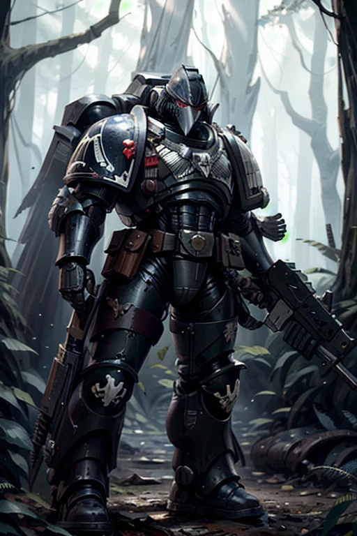 Raven Card ,   elite imperial enforcers, sniping in the woods,  holding rifles wearing details  (full body armor:1.2),  Corvus Helm , Purple set,  sci-fi scenes ,   spaceships destroyed at a distance , moonlight,    