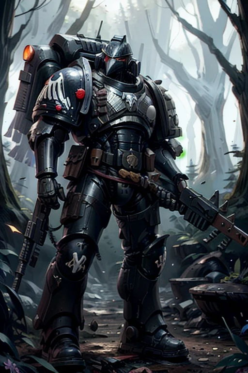 Raven Card ,   elite imperial enforcers, sniping in the woods,  holding rifles wearing details  (full body armor:1.2),  Corvus Helm , Purple set,  sci-fi scenes ,   spaceships destroyed at a distance , moonlight,    