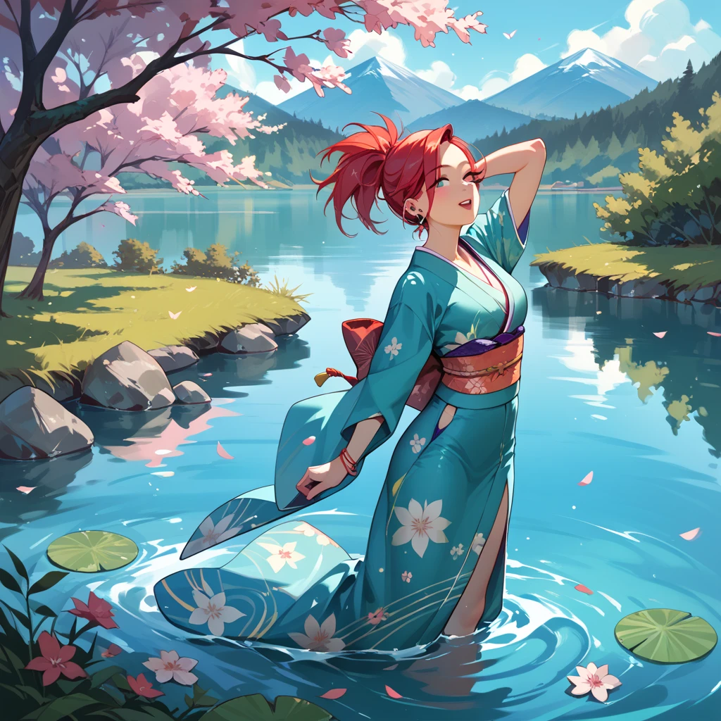  1 Girl, imaginary,On the water,Girl dancing on the lake,kimono