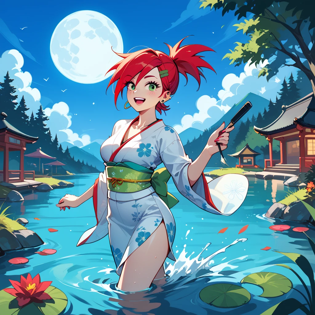  imaginary,full moon,On the water,Girl dancing on the lake,kimono,Water Dry