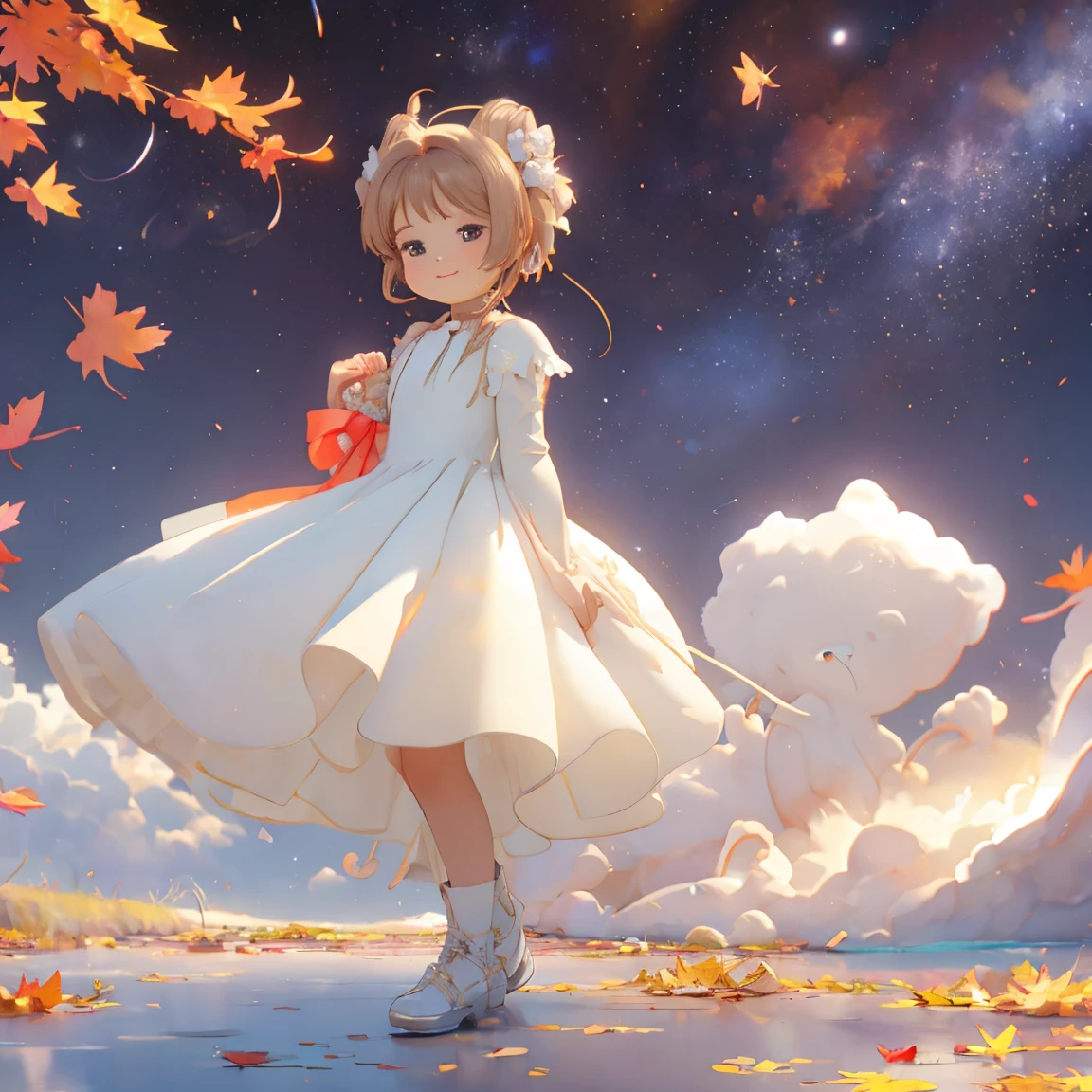 amorphous dress, soft smile, Starry Sky, autumn