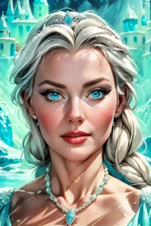 a photorealistic portrait of Elsa, the queen of Arendelle from the Disney animation Frozen, in her ice castle, full body, detailed facial and full body  features, beautiful detailed eyes, beautiful detailed lips, extremely detailed face, long eyelashes, elegant ice crown, ice blue dress, graceful pose full body , snow and ice castle background, realistic lighting, cinematic composition, high quality, 8k, realistic, photorealistic