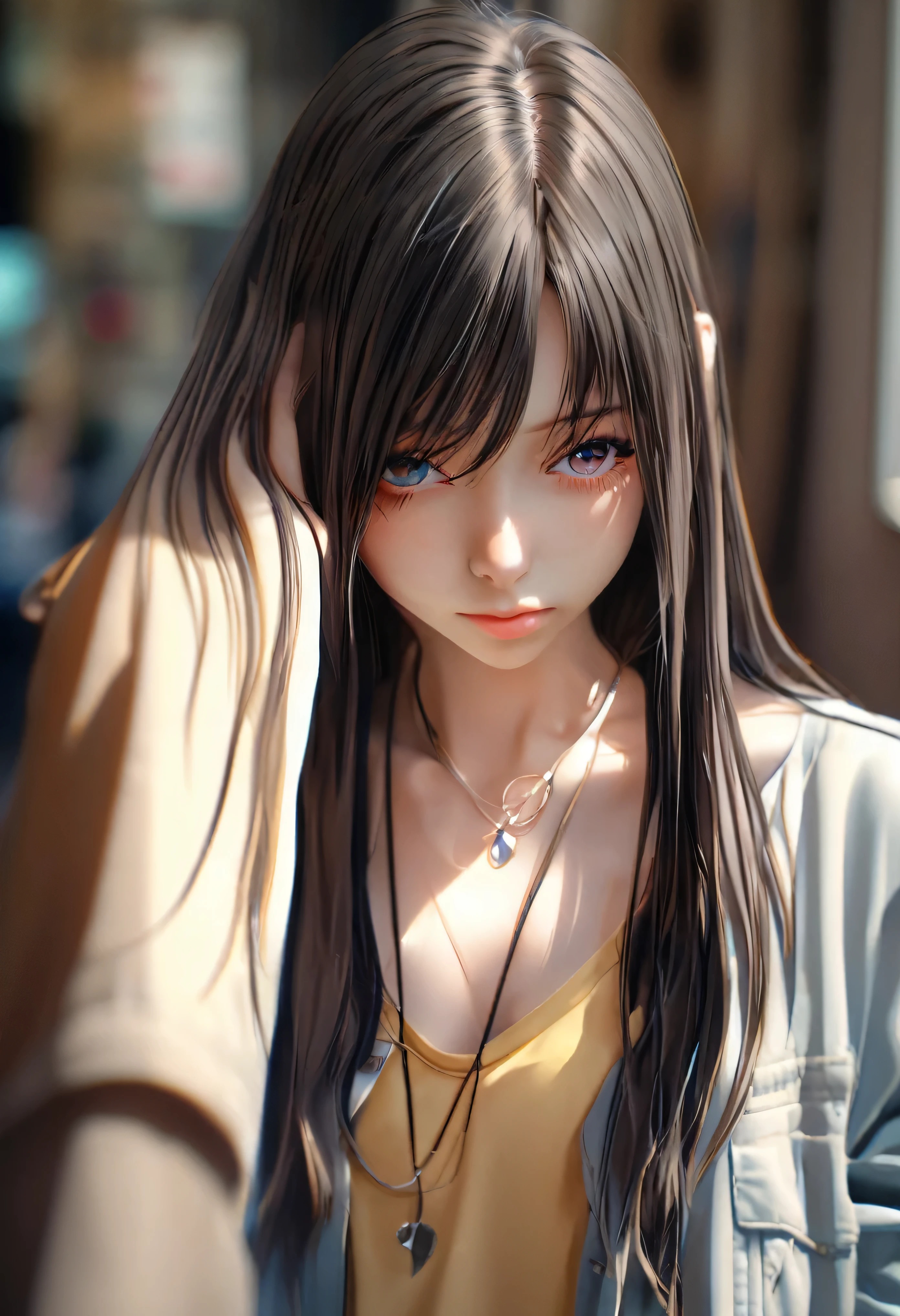 a close up of a woman with long hair and a necklace, cute natural anime face, realistic anime 3 d style, stunning anime face portrait, realistic young anime girl, hyper realistic anime, 3 d anime realistic, kawaii realistic portrait, photorealistic anime, beautiful anime face, anime girl in real life, realistic anime face, realistic anime, realistic - anime, beautiful anime girl