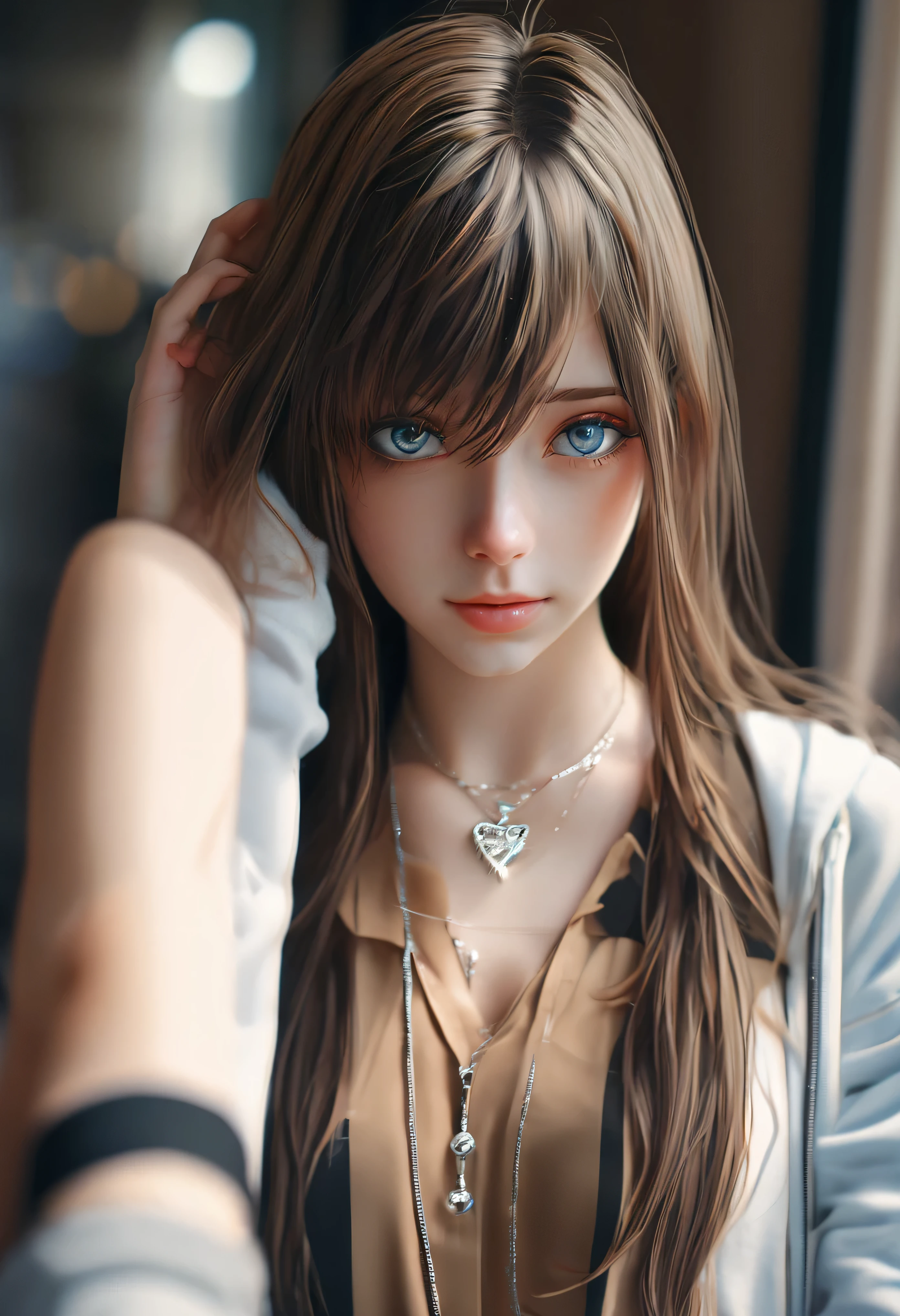 a close up of a woman with long hair and a necklace, cute natural anime face, realistic anime 3 d style, stunning anime face portrait, realistic young anime girl, hyper realistic anime, 3 d anime realistic, kawaii realistic portrait, photorealistic anime, beautiful anime face, anime girl in real life, realistic anime face, realistic anime, realistic - anime, beautiful anime girl