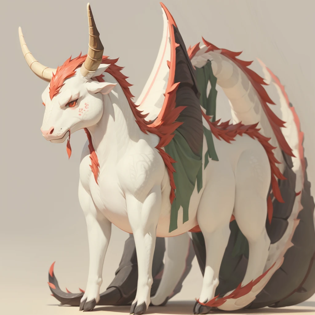 Draw a texture on the background、
 has horns growing from the head 、 manes 、Long neck,A dragon with short legs、
