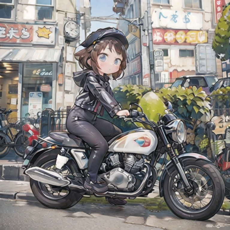 (masterpiece, Best Quality:1.2), A young girl rides a motorcycle, Alone, 