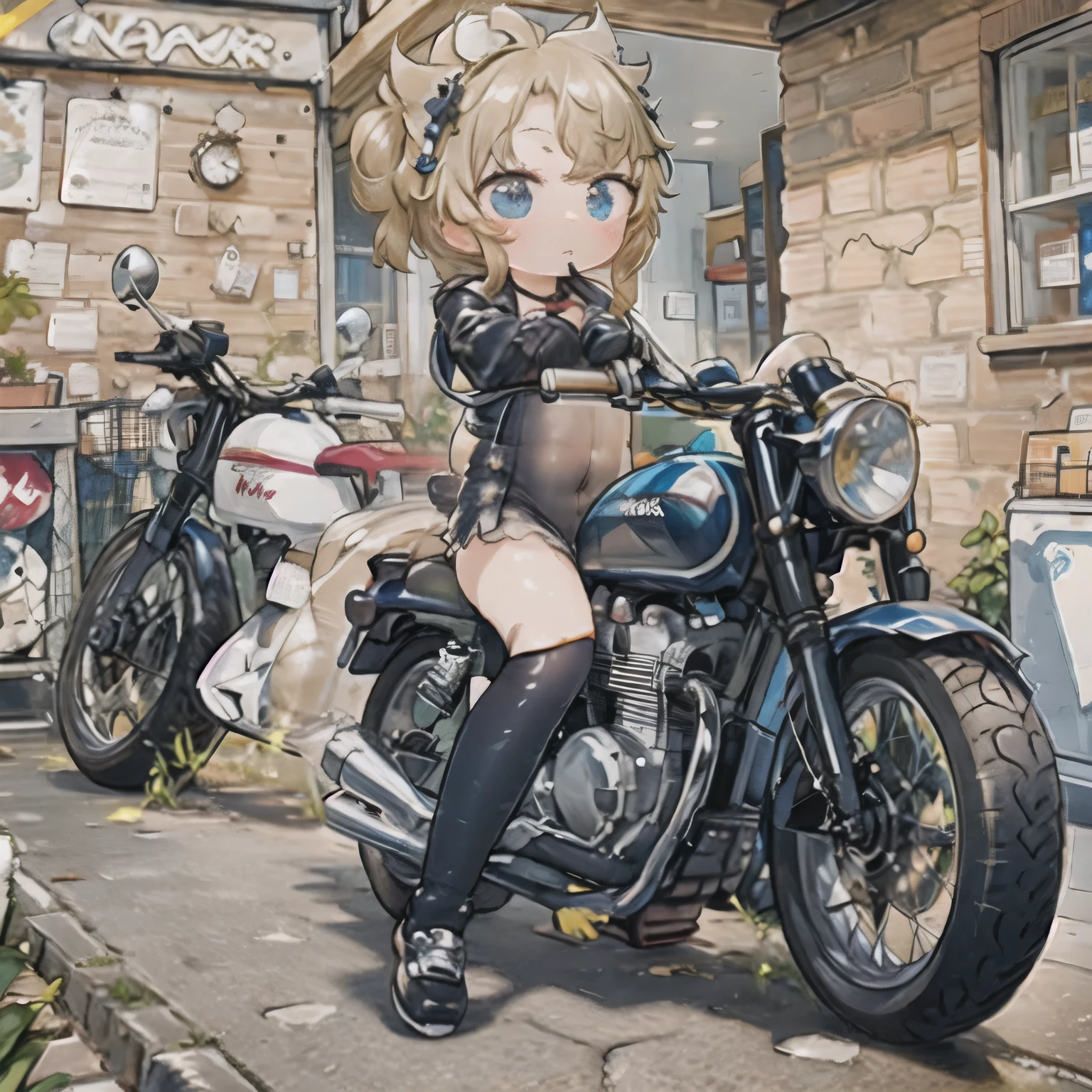 (masterpiece, Best Quality:1.2), A young girl rides a motorcycle, Alone,