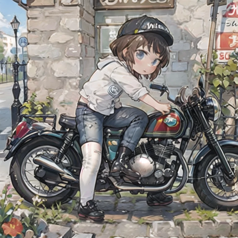 (masterpiece, Best Quality:1.2), A young girl rides a motorcycle, Alone,