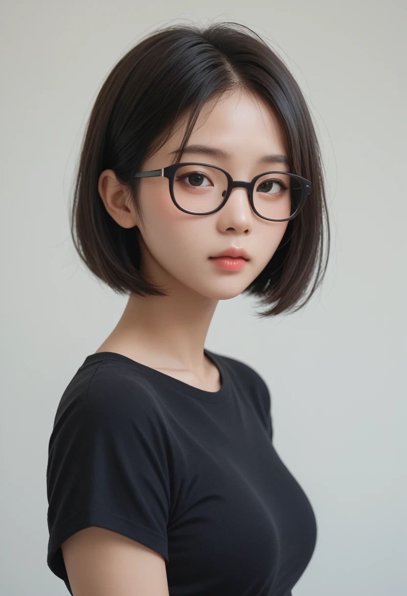 asian,Bob Cut,medium breasts,glasses