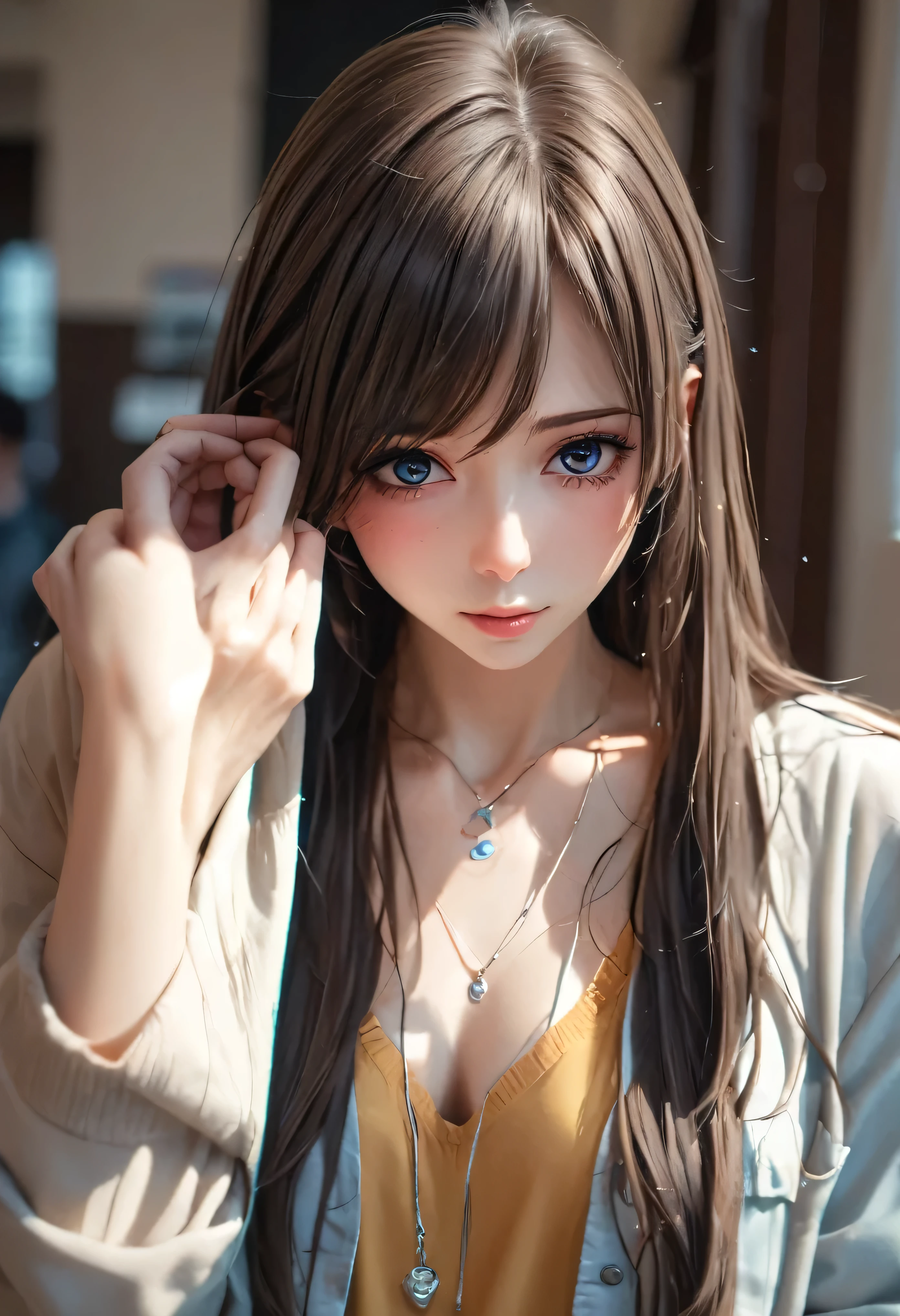 a close up of a woman with long hair and a necklace, cute natural anime face, realistic anime 3 d style, stunning anime face portrait, realistic young anime girl, hyper realistic anime, 3 d anime realistic, kawaii realistic portrait, photorealistic anime, beautiful anime face, anime girl in real life, realistic anime face, realistic anime, realistic - anime, beautiful anime girl