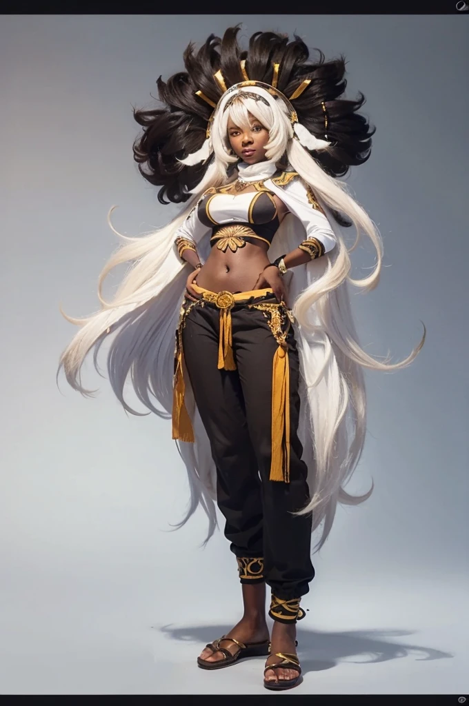 Crie uma garota negra cabelo curto branco com algumas mechas pretas olhos vermelhos carmesim com asas negras no lugar das orelhas personagem de anime Jujitsu kaisen
