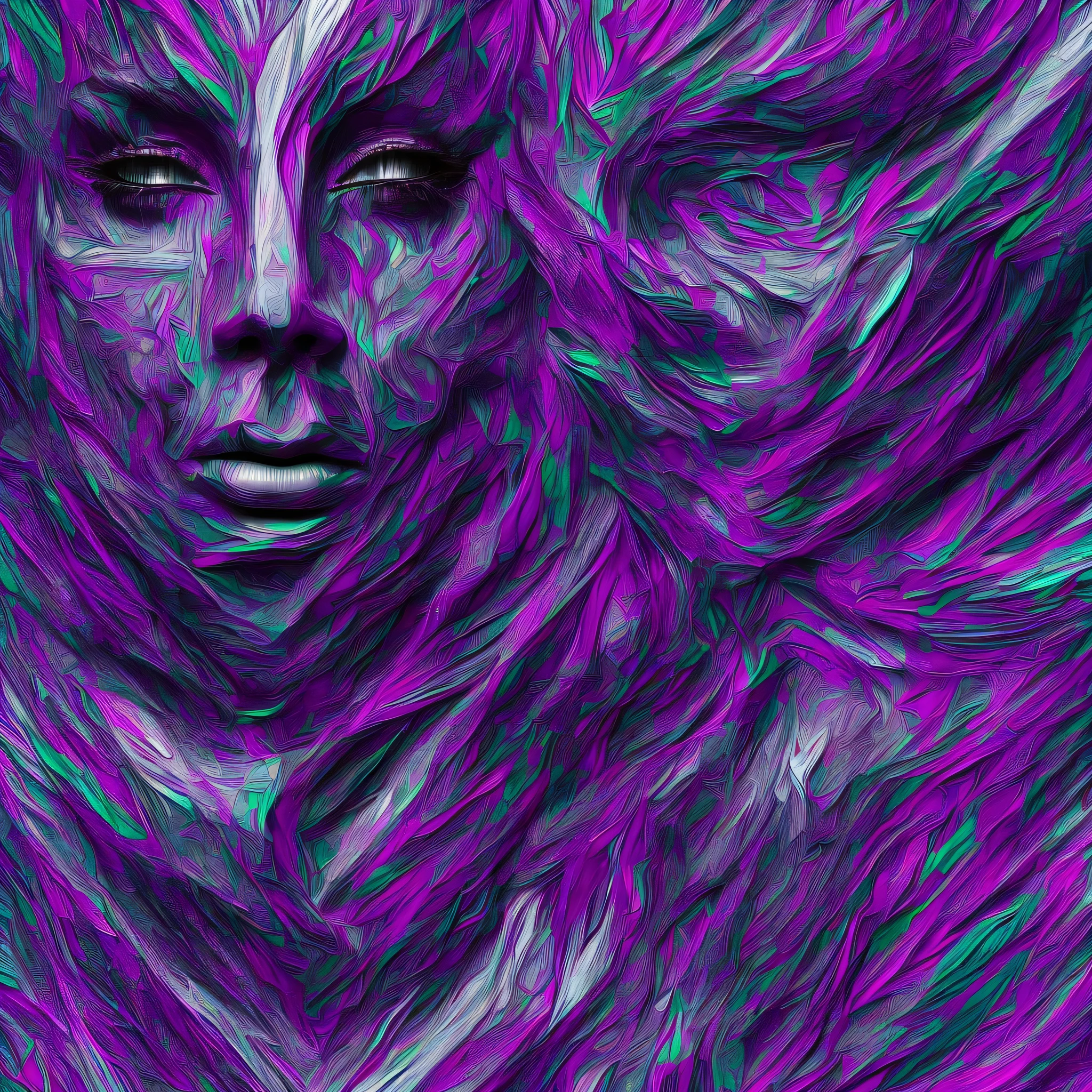 a detailed abstract face, black and purple abstract graphic background, detailed facial features, abstract surreal portrait, cinematic lighting, dramatic shadows, digital art, 4k, photorealistic, masterpiece, hyper detailed, intricate details, ultra-detailed, highly realistic, sharp focus, physically-based rendering