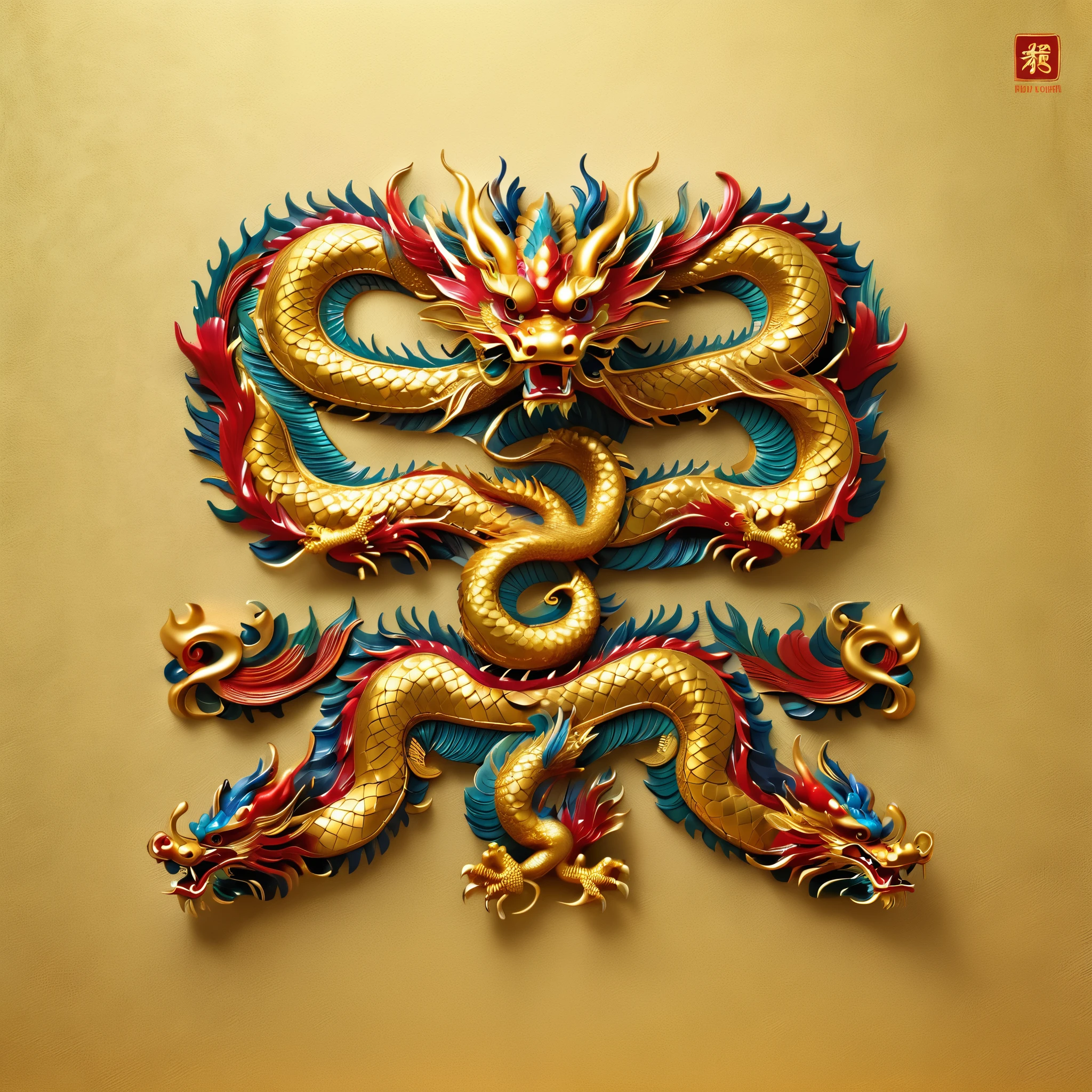  a set of continuous golden dragon sculptures in the same style from different angles,Photograph ,ruby，Exquisite pattern，Medieval style,Gold background