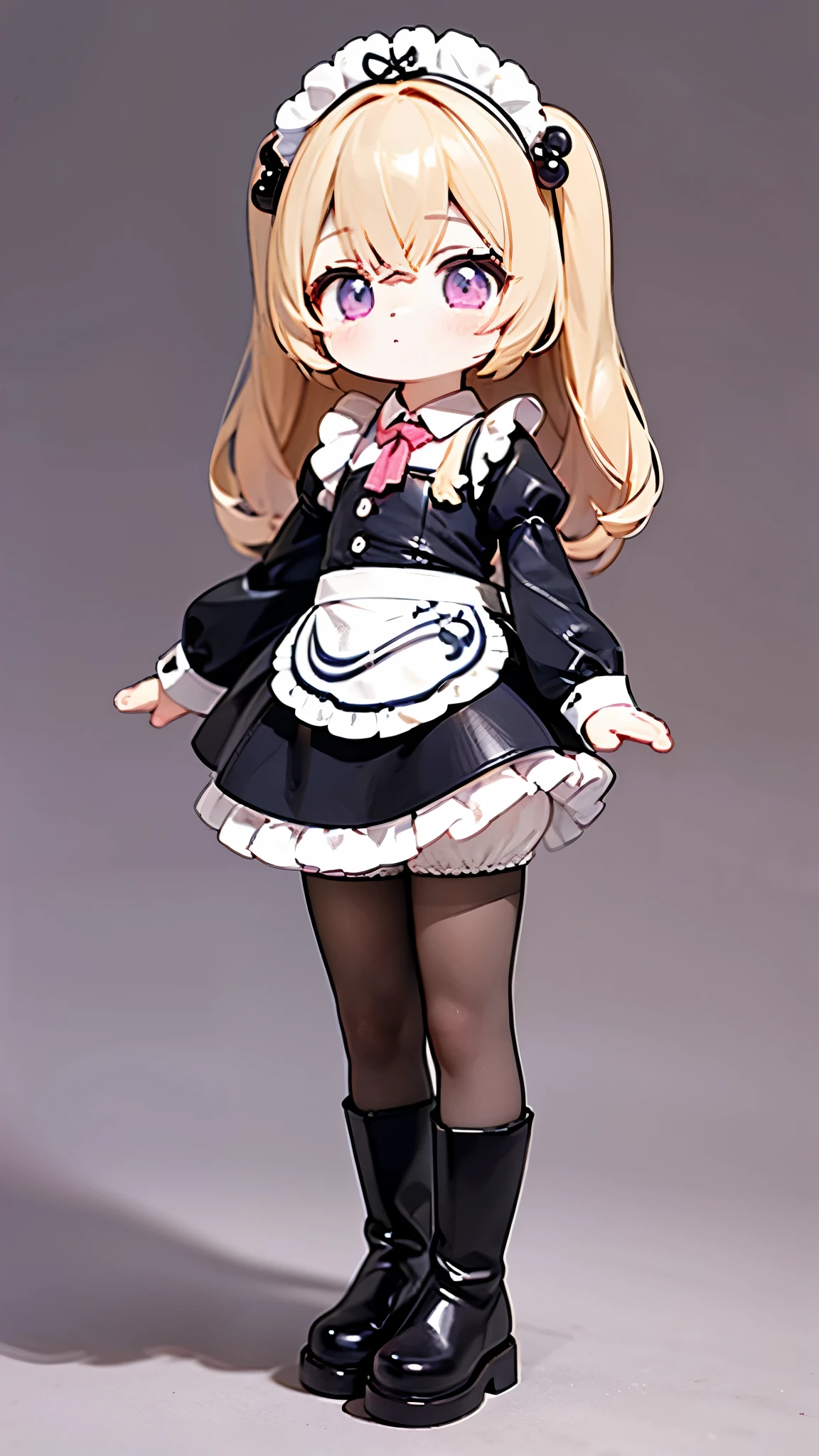 line-up，，Koukornidome doll， black leather boots ，  white pantyhose ,Maid costume