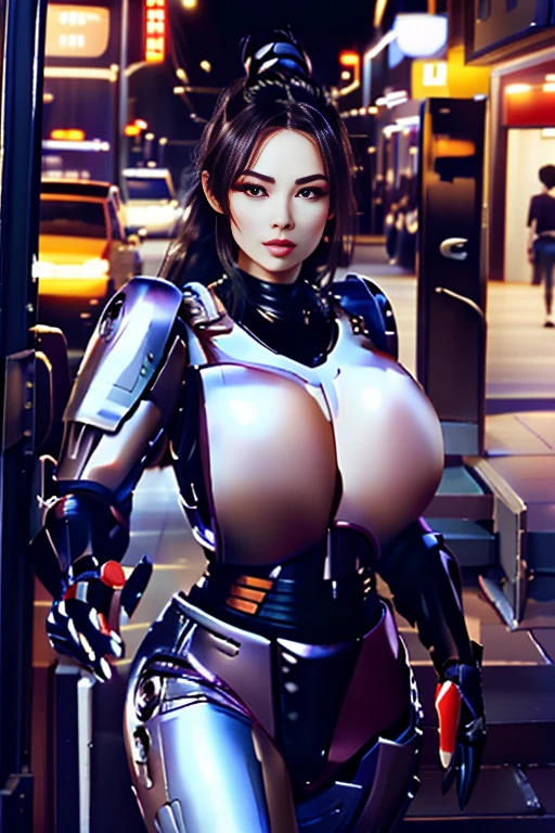 ( Best Quality ), ( mai shiranui), (Overall view)    Huagai with a Cool and Handsome Face  ,RoboCop Armor  , Robocop helmet ,    beautiful and sexy young woman , 18 years old,    toned and muscular  ,  With a cool and handsome face  , SharpEye, Big Breasts