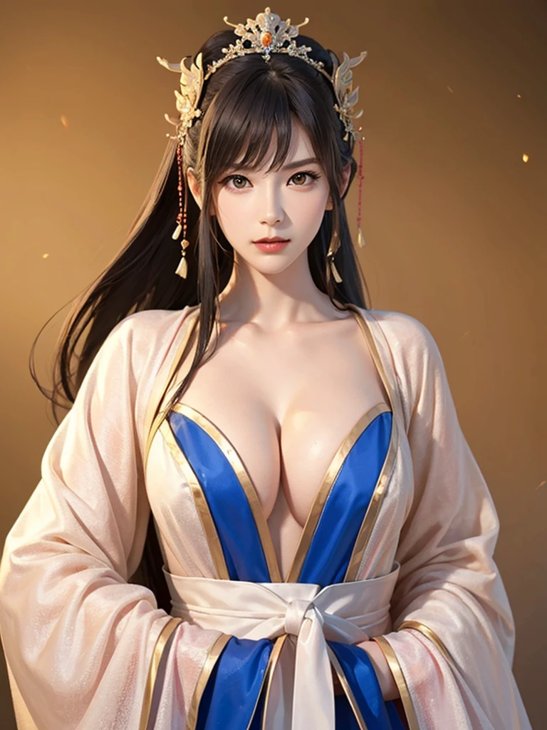 ancient chinese princess ， A girl wearing Hanfu, visual audience，,  Beautiful Girls、Delicate body, Exquisite Eyes , Big 、Long hair,、Hair accessories Han Dynasty、Eternal,whole body、Lower Body，Three Kingdoms， (solid color background,,  simple background), Smoky environment, Adds a touch of mystery and drama to the scene. Soft and even lighting, Casts soft shadows, Create an atmosphere of seriousness and focus.